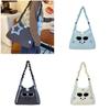 Korean Style Embroidered Cat Shoulder Bag With Nylon Material For Casual Daily Use
