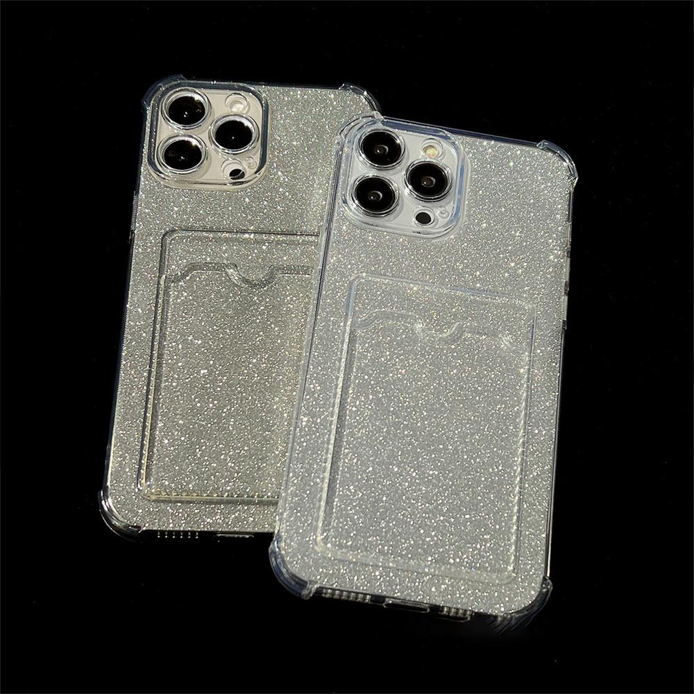 Glitzerndes Papier-Kartenetui für iPhone 14 11 13 12 Pro Max X XR XS Max 7 8 Plus Weiche Silikon-Geldbörse Klare transparente Abdeckung