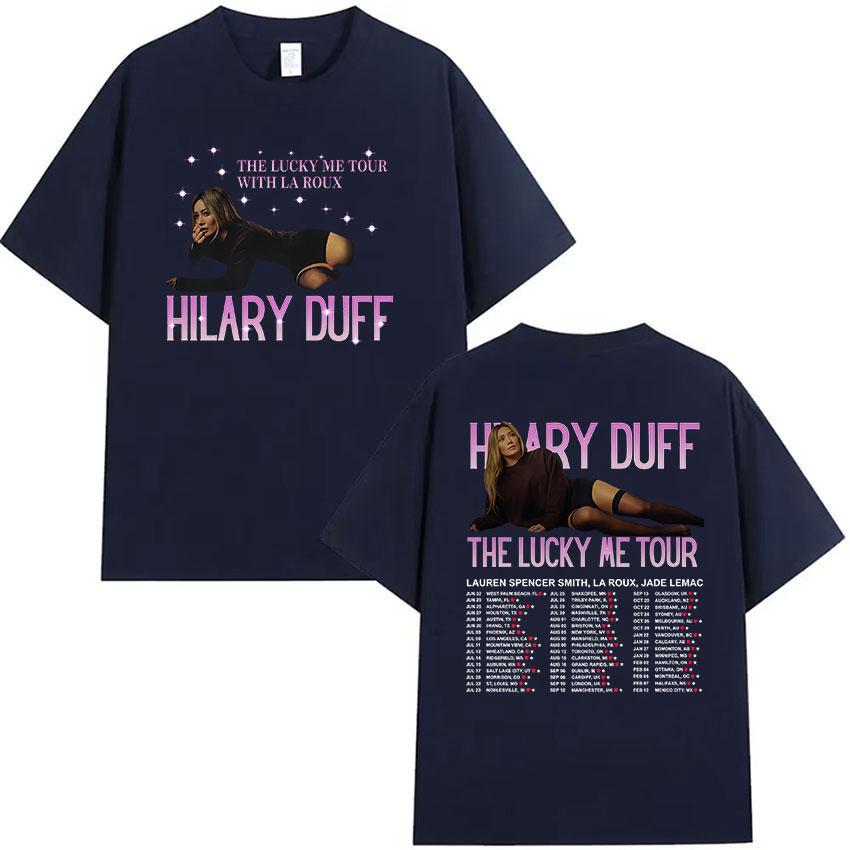 Hilary Duff The Lucky Me Tour 2026 Print T-shirt Unisex Dames Vintage Mode Korte Mouw T-shirts 100% Katoen T-shirt Streetwear