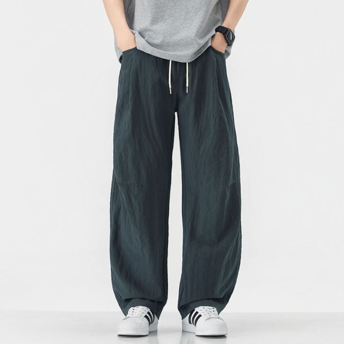 American fashion trendy brand Lyocell cool casual pants men's solid color simple loose drape straight trousers men