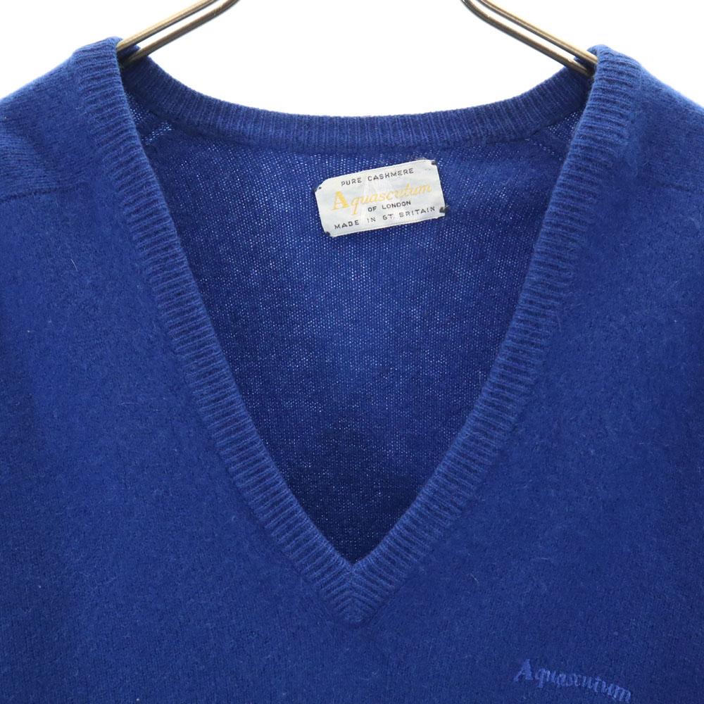 Aquascutum 70s 80s 100% Cashmere Vintage Long Sleeve V Neck Sweater Knit Women Used