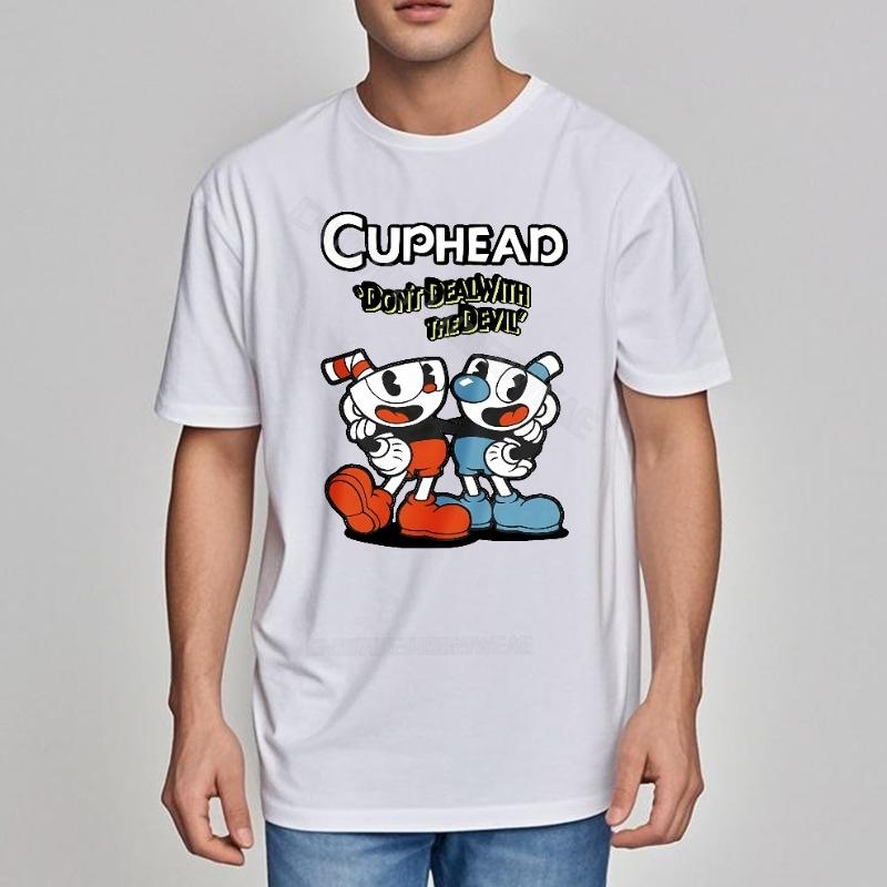 Rock tshirt Adult Classic Tshirt Cuphead And MugUnisex Cartoon Design Casual Unisexs Tshirt Retro Trendy Tshirt Daily Wear
