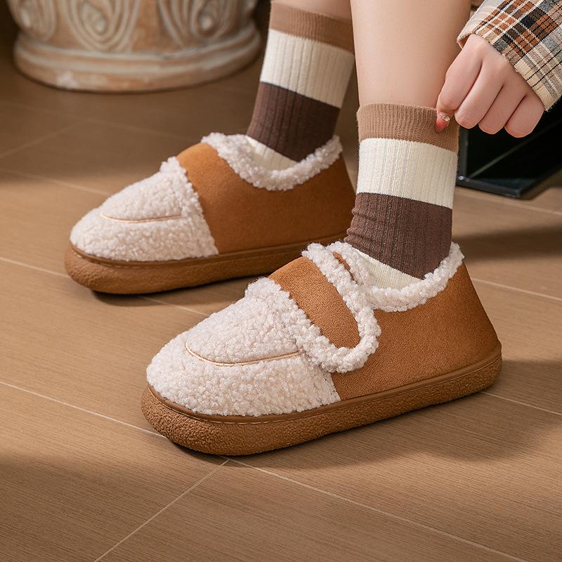 Heel cotton slippers autumn and winter warm plush soft cotton slippers couple home indoor shoes