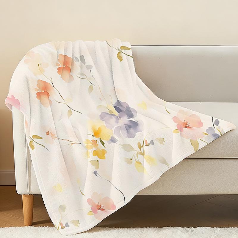 Plush Floral Flannel Blanket: Soft Warm Short Fleece Throw, Cozy for Home, Couch, Bedroom Single Use, Christmas & Halloween Themed