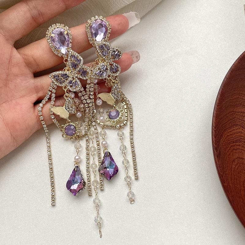 

Серьги с длинными кисточками из серебра 925 пробы с бриллиантами и кристаллами в форме бабочки, легкие роскошные сверхпрочные серьги, серьги в стиле Ins