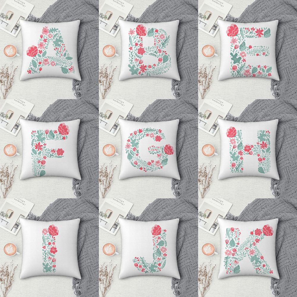 Cute Floral Letter Pillow Case Sofa Decorative Home Double-sided Printing Short Plush Cushion Cover Throw Pillow Cover Gifts