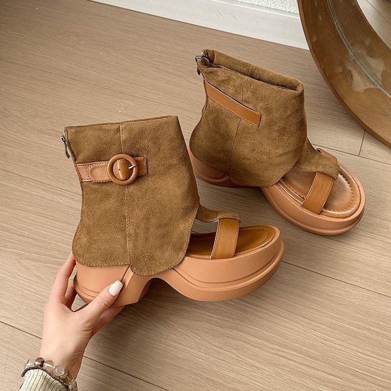 Retro thick-soled heightening trouser boots women's cool boots summer fashion casual herringbone sandals open-toed sandals short boots