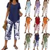 Women's Fashion Casual Short Sleeve Wide Leg Pants Printed Set Two Piece Set