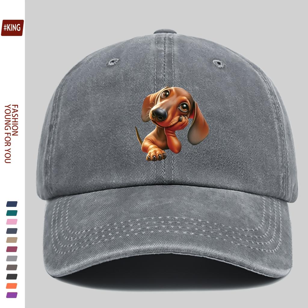 Cute Dachshund Puppy Print Baseball Cap Unisex Casual Cotton Adjustable Sun Hat for Outdoor Activities