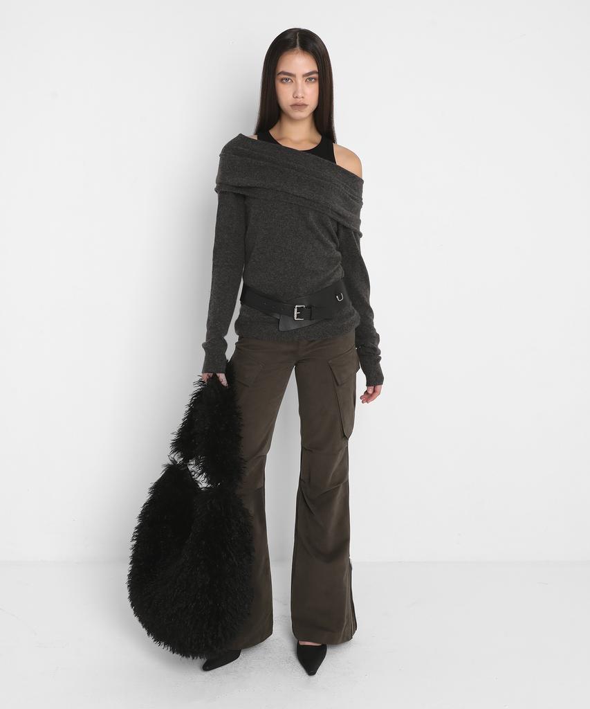 Saendeulig Off Shoulder Wool Knit_Charcoal