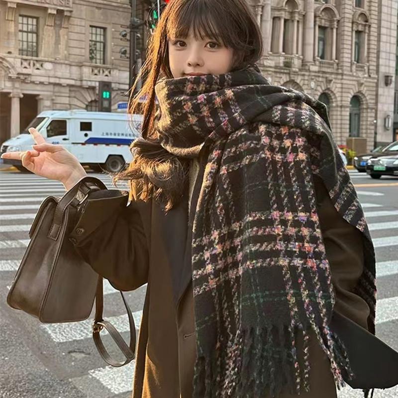 Autumn And Winter Plaid Scarf Thickened Imitation Cashmere Shawl Female Student Couple Warm Scarf