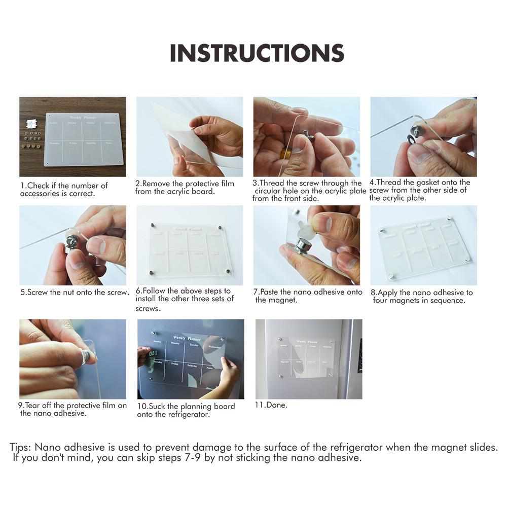 3D Magnetic Acrylic Weekly Planner Erasable Memo Board for Refrigerator