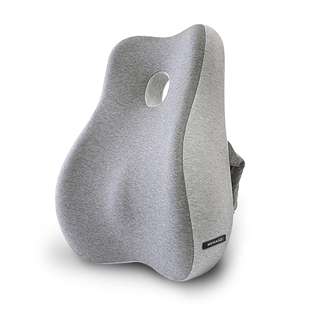 Meikaso Ergonomic Memory Foam Lumbar Support with Mounting Band, Washable (Light Gray)