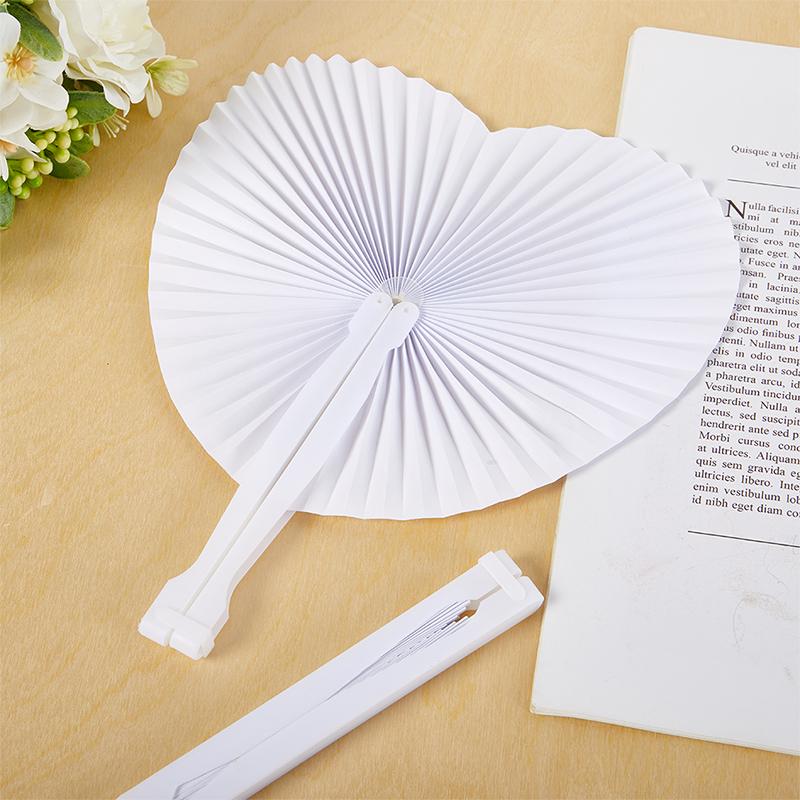 White Folding Paper Fans Heart Shaped Assortment With Plastic Handle For Diy Wedding Favor Party Bag Filler
