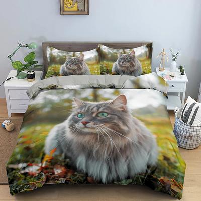 Conjunto de capa de edredom com estampa de animais 3D, conjunto de cama com estampa de gato fofo, capa de edredom de poliéster, tamanho king/twin, solteiro, têxtil para casa, gatinho