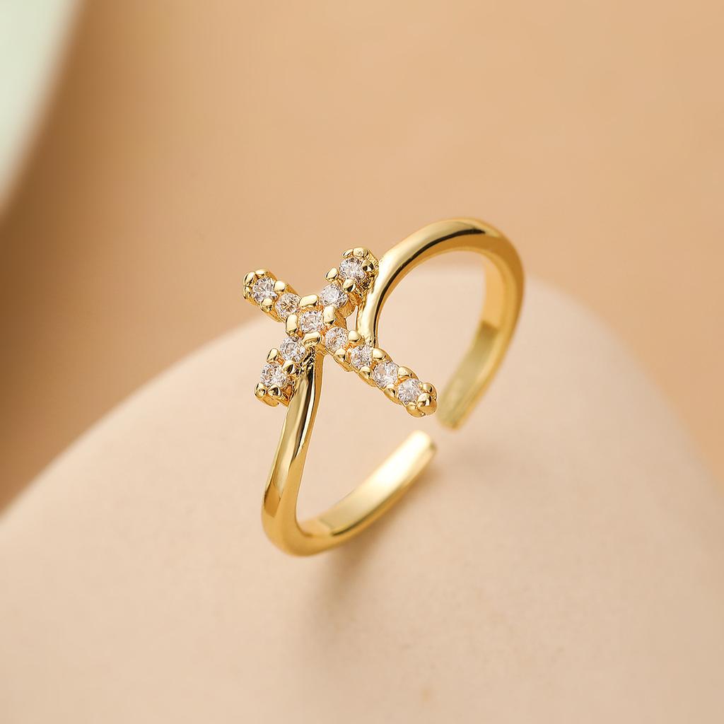 Classical Cross Open Rings For Women Girls, Cubic Zirconia Finger Band , Modern Lady Dating Party Jewelry