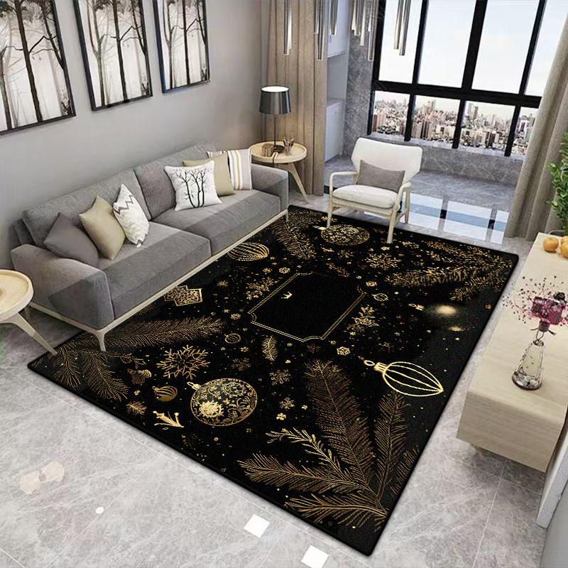 Black Gold Christmas CARPET FOR LIVE ROOM Luxury Home Decoration Large Area Rugs Washable Antiskid Lounge Floor Mats Bedside