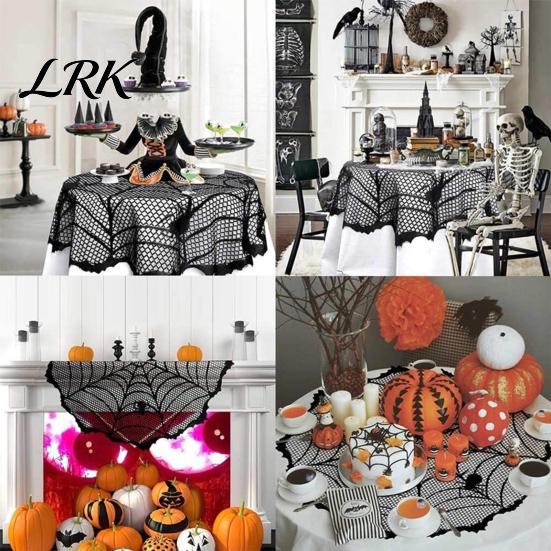 Dark Halloween Aesthetic Decor Tablecloth, Black Lace Spider Web Table Cover, Spooky Gothic Lamp Shade for Masquerade, Party, Dinner Decoration