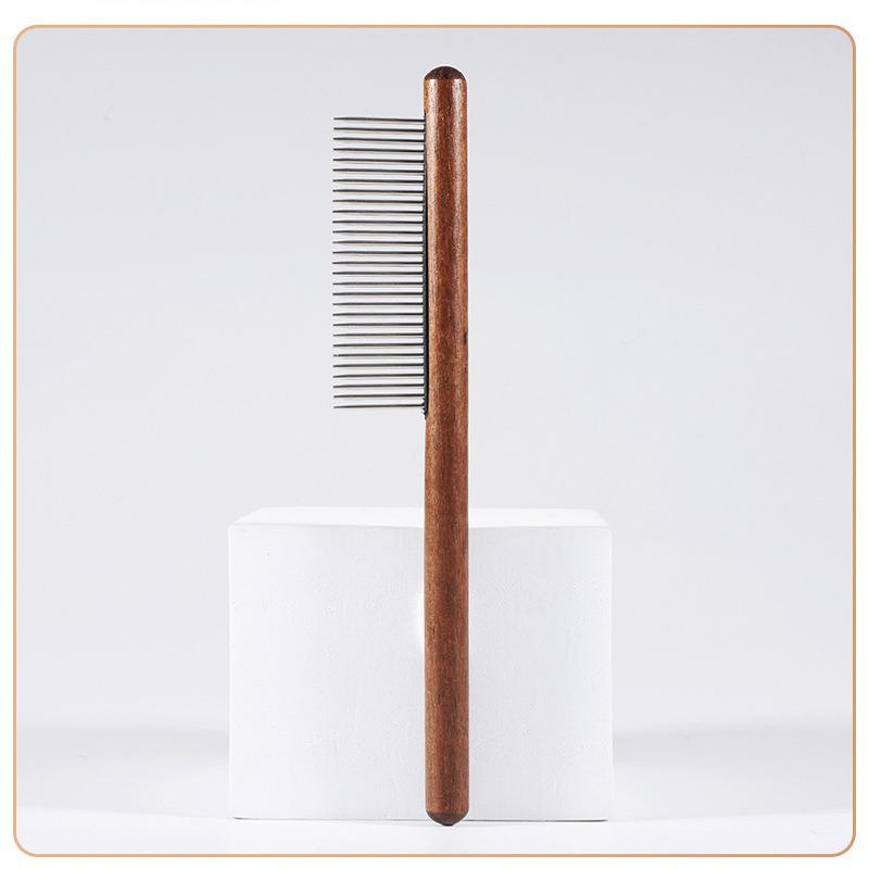 Solid Wood Handle Flea Comb: Single Row for Cats & Dogs - Removes Loose Hair & Cleans