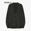 MO&Co. NOIR Series Distressed V-Neck Cardigan