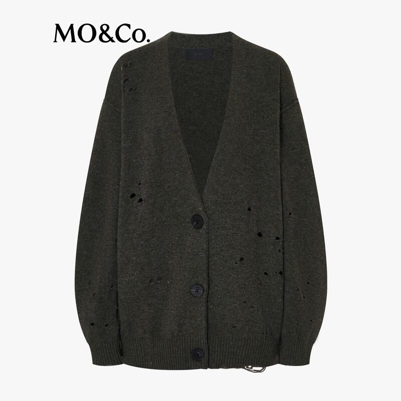MO&Co. NOIR Series Distressed V-Neck Cardigan