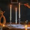 3pcs Glass Tapered Clear Candle Sticks Holder Modern Ribbed Candle Holders for Table Centerpiece Wedding Home Decorations