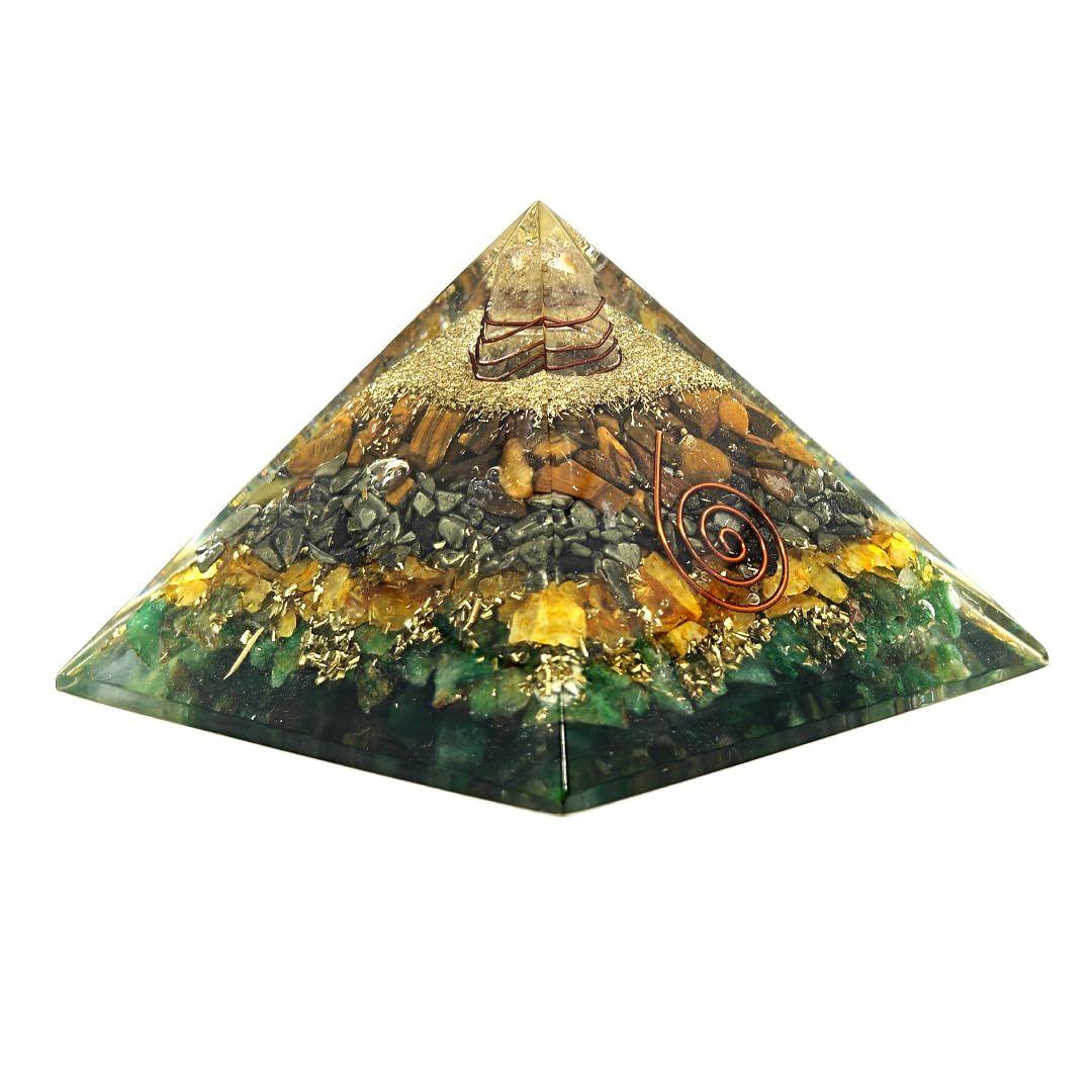 Money Magnet Pyramid (75mm) - Pyrite, Citrine, Green Aventurine, Tiger Eye. Wealth & Vastu Crystal
