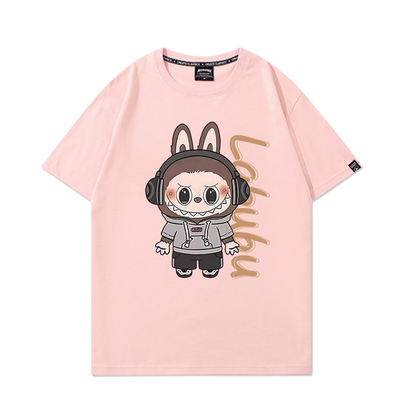 Labubu Cartoon Peripheral Short-sleeved T-shirt Unisex Couples Wear Pure Cotton Loose Fashion Clothes Summer