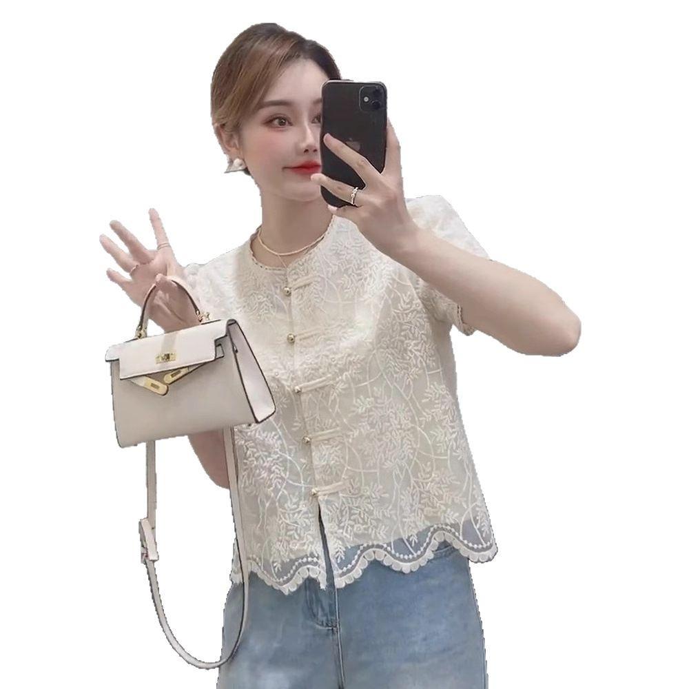 2025 Summer Chinese-Style Lace Frog Button Top for Women