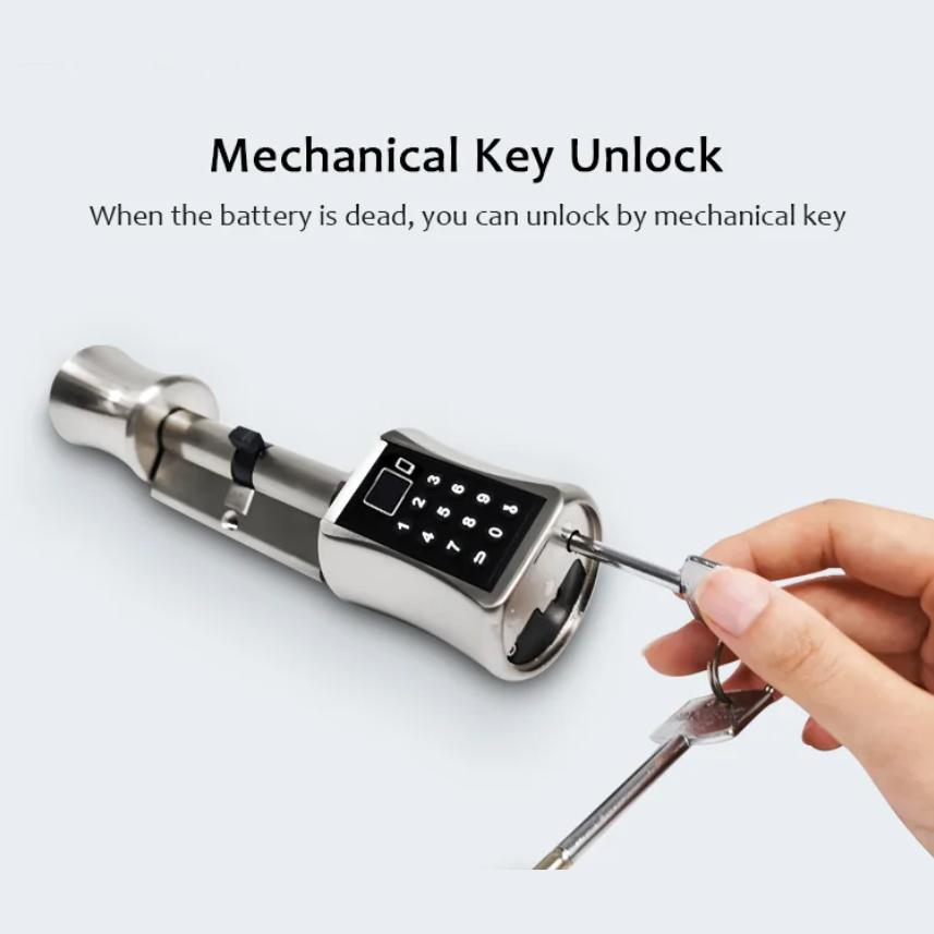 Bluetooth Smart Sylinderlås Biometrisk Elektronisk Digital Tastatur Nøkkelløs Med Kode Fingeravtrykk RFID-kort Dørlås