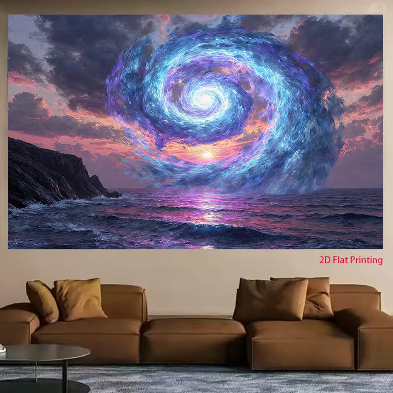 2D Sunset Seascape Backdrop Magical Swirling Portal with Purple and Blue Colors Background