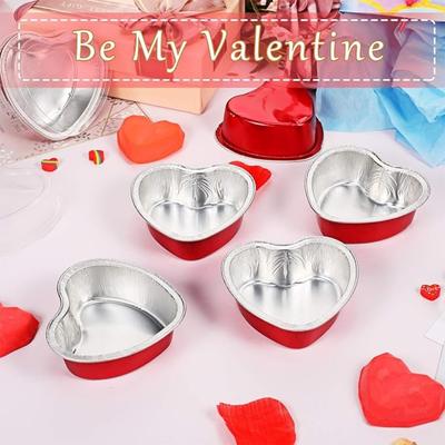 50 Sets Valentine Mother's Day Aluminum Foil Cake Pan Heart Shaped Cupcake Cup with Lids 100ml Disposable Mini Cupcake Cup Baking Cup Wedding Birthday