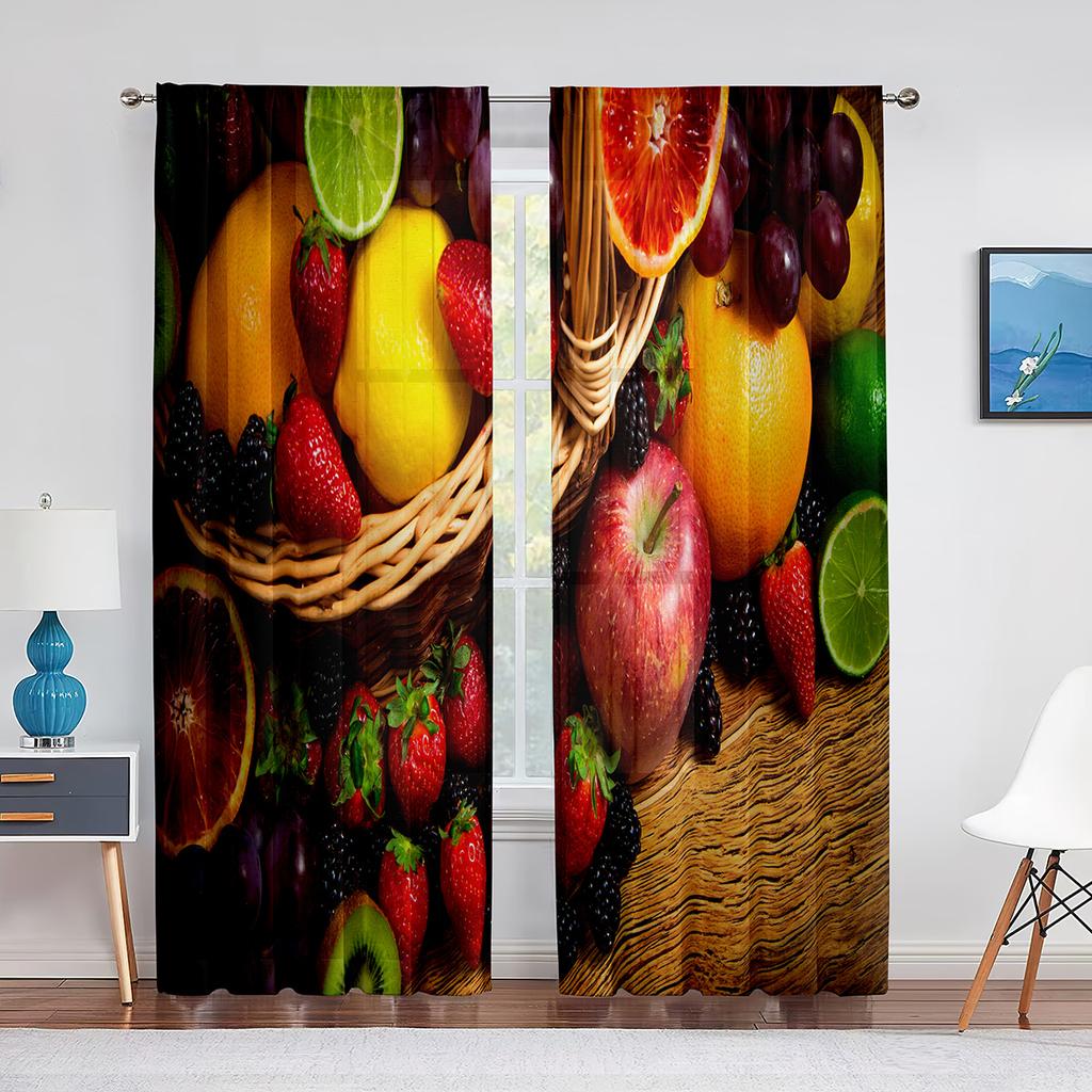 Fruits Colorful Food Pattern Sheer Curtain for Living Room Voile for Window Blinds Bedroom Decor Tulle Drape Kitchen Curtains