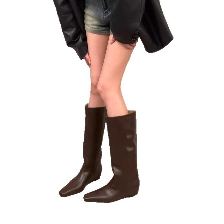 Ruodan! Spitze braune Maillard Mid-Tube Ritterstiefel Damenschuhe 2025 neue Frühling Herbst Winterstiefel