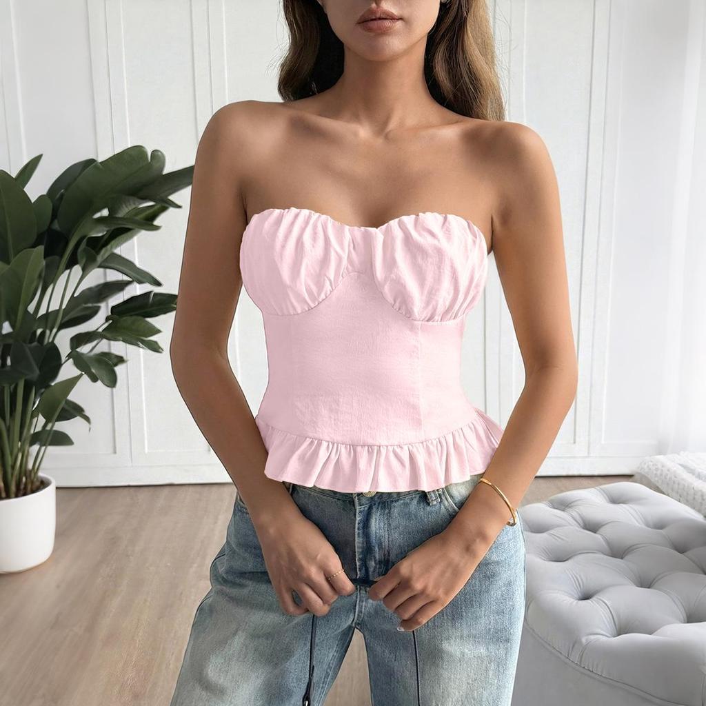 Di Yun Strapless Ruffle Tank Top - Women's Y2K Spring/Summer Fashion