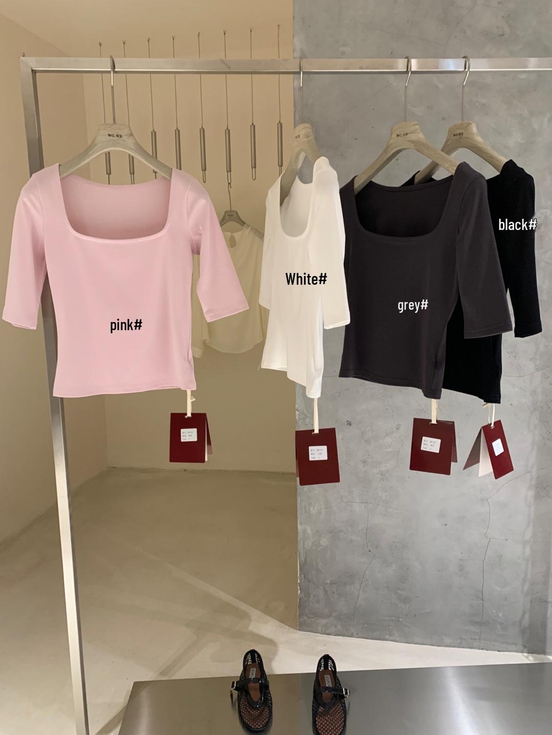 Women s Spring/Summer Square Neck Short Sleeve T-shirt - Trendy Mature Style Medium белый