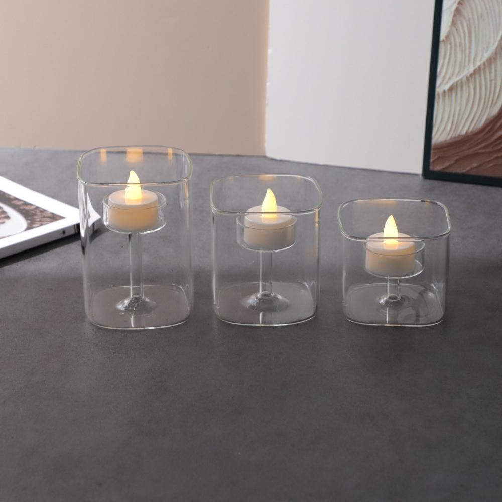 

Nordic Double Layer Square Glass Candle Holder Windproof Candle Holder for Indoor Outdoor Wedding Table Centerpiece Decor чистый