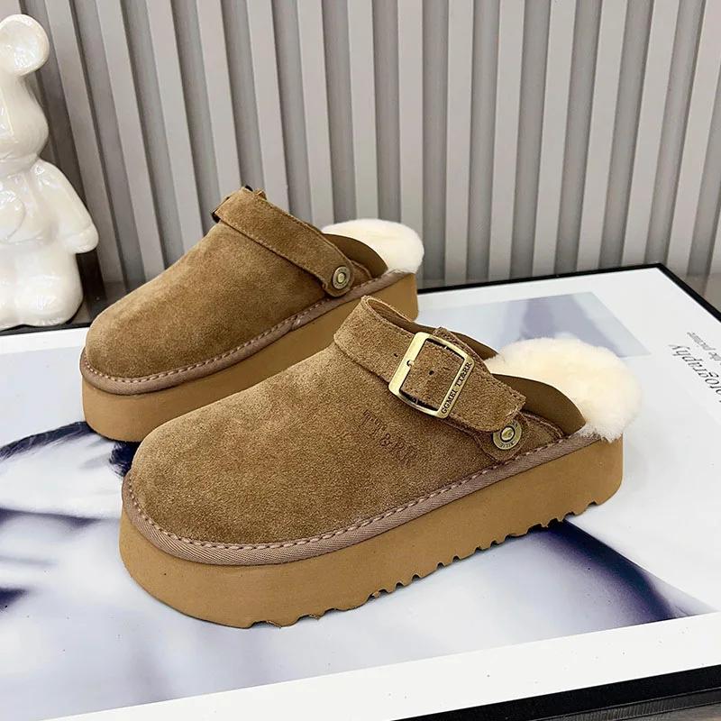 Fashion New Luxury Winter Women's Mules Slippers Plush Fashion Retro Bean Shoes Cotton Ladies Thick Sole Slippers Platform Woman Boots