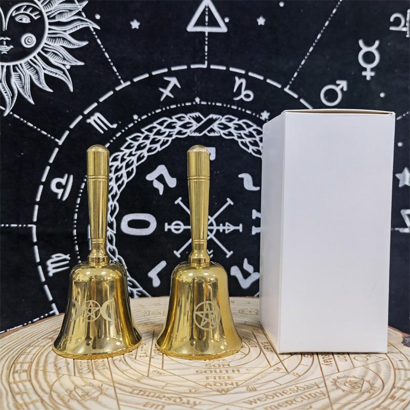Messing Pentagramm Hand Altar Glocke Ritual Läuten für Wahrsagerei Meditation Pentakel Wicca Hexerei Zubehör für Tarot Zubehör