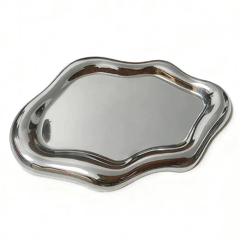 Bandeja Decorativa Irregular con Forma de Nube Acabado Pulido Espejo Liso Bandeja Organizadora de Joyas para Tocador Baño Entrada Decoración