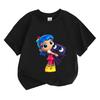Cute Blue Haired Girl Holding Black Cat Cartoon Print Kids Short Sleeve T Shirt Soft Polyester O- Neck Little Girls Summer Casual