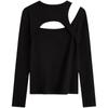 Calvin Klein Ss24 Series Solid Color Sweet And Spicy Style Round Neck Hollow Out Off Shoulder Slim Fit Long Sleeve T-Shirt Women Tops J223350