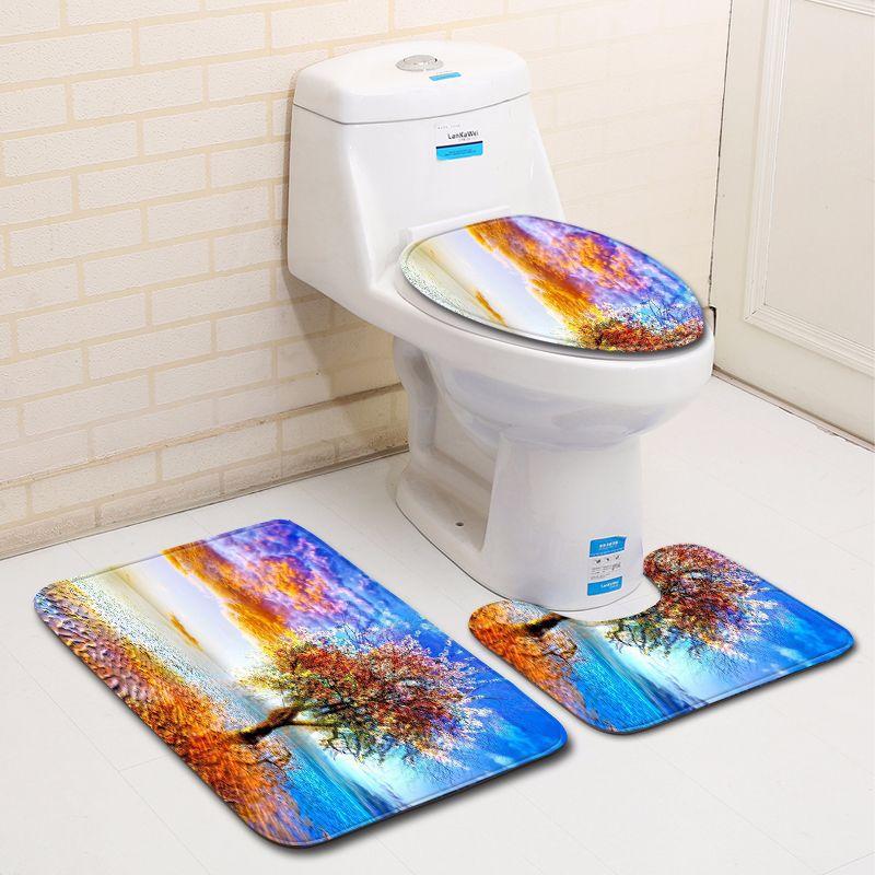 3D Landscape Bathroom Toilet Three-Piece Floor Mat Door Mat Bathroom Carpet