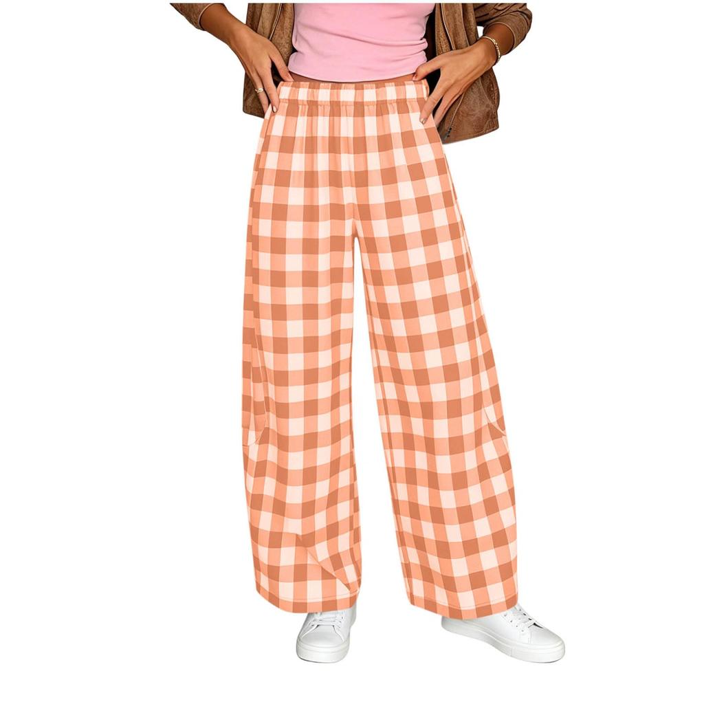 Damen Lässige Karottenhose mit weitem Bein Locker geschnittene Hose mit Taschen Elastischer Bund Bequeme Alltagskleidung