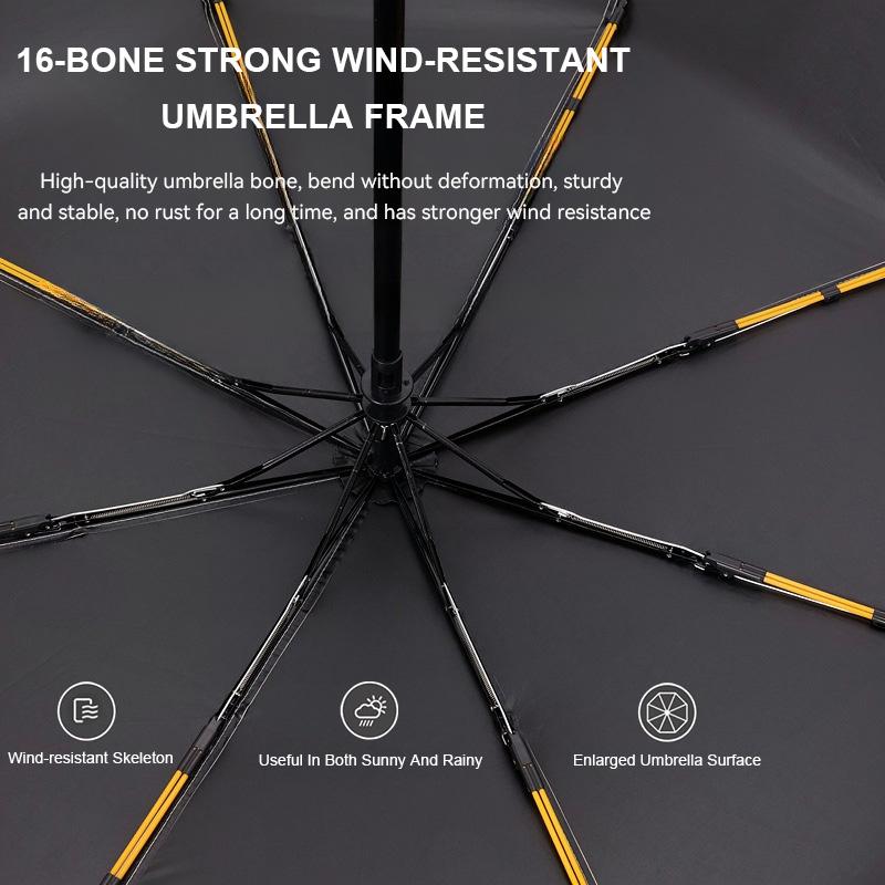 Solid Color 16/24 Bone Automatic Umbrella with Light Collapsible Windproof UV Protection Super Strong Sunshade Portable Design