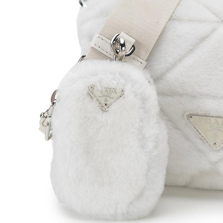 Prada System Serie Schaffell Crossbody Umhängetasche Damen Taschen Weiß 1BD292-2EC9-F0009-V-K9O