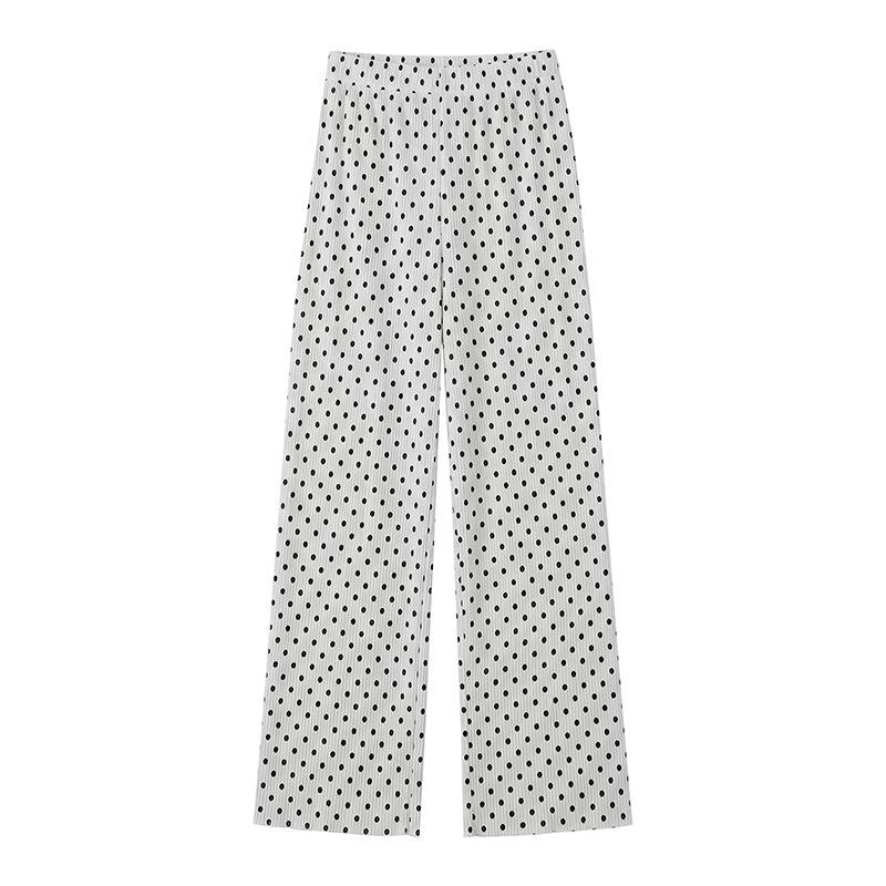 

Women s Black Wide-Leg Polka Dot Trousers - Casual, Lightweight, Pleated, Slimming, Spring/Summer. M белый