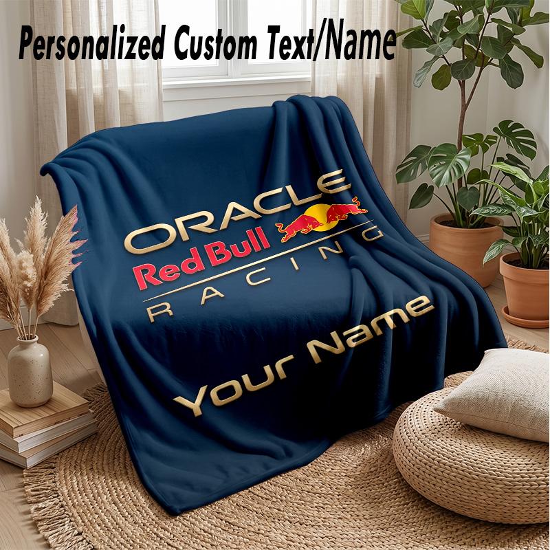 Red Bull Racing Custom Flannel Throw Blanket Print Your Name Text Soft Warm Blanket Holiday Present