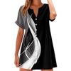 Women's Fashion Casual V-neck Short Sleeve Button Retro Color Block Splicing Print Dress