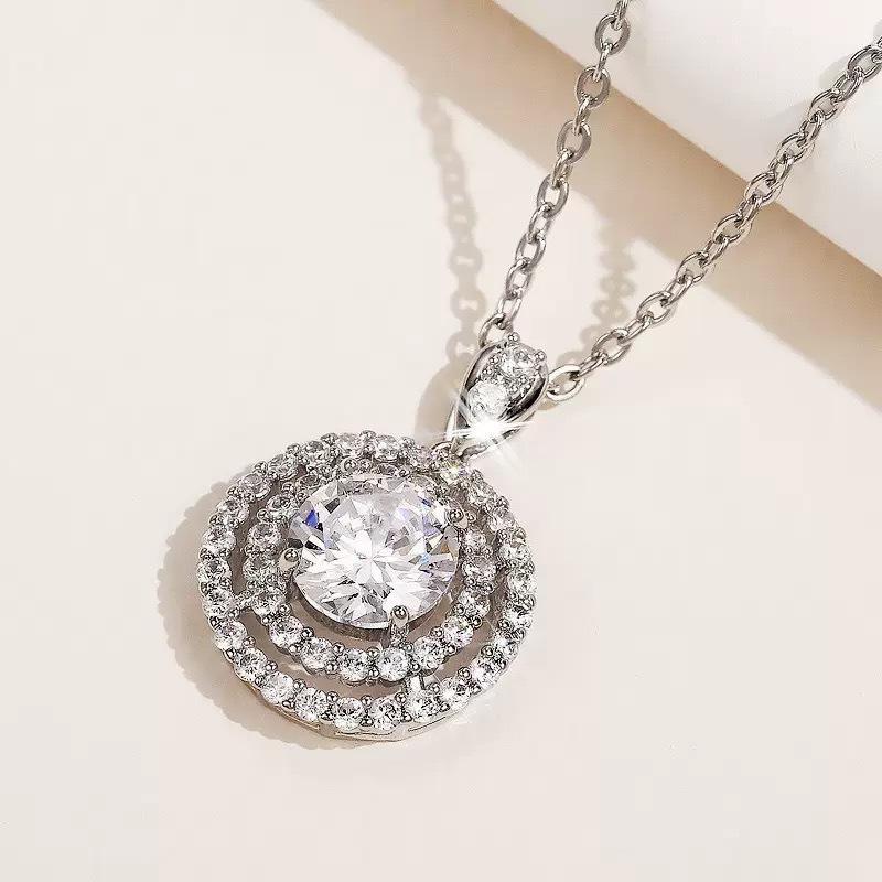 

6.5mm Triple Layer Round Halo Solitaire Moissanite Pendant Necklace S925 Sterling Silver For Women 6.5mm белый